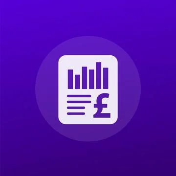Financial statement or report icon with a pound Illustrazione stock
