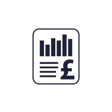 Financial statement or report icon with a pound on white Illustrazione stock