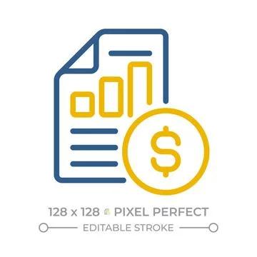 Financial statement pixel perfect two color line icon Illustrazione stock