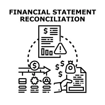 Financial statement reconciliation process analyzing business data Stock Illustration