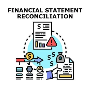 Financial statement reconciliation process analyzing business data Stock Illustration