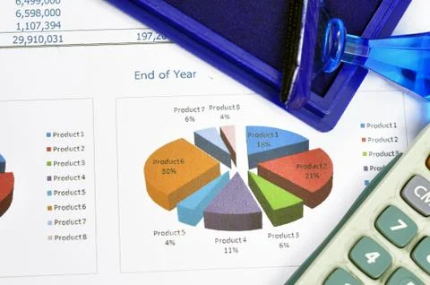 Financial statements and line chart. Stock Photos
