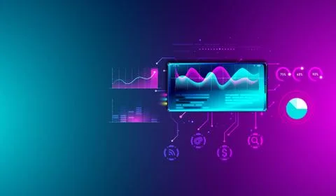 Financial statistics analysis on smartphone with graphs, business planning Stock Illustration