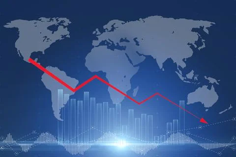 Financial statistics graph falling in global stock market and world ecomony 库存照片