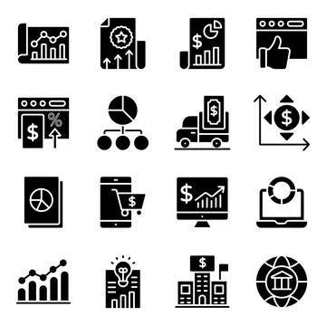 Financial Statistics Solid Icons Pack Stock Illustration