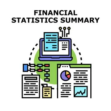 Financial statistics summary analyzing business data metrics Stock Illustration