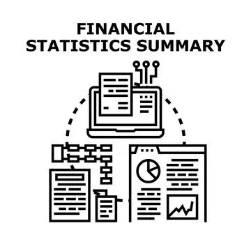 Financial statistics summary analyzing business data metrics Stock Illustration