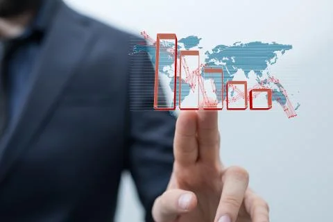 A Financial stock graph has down from virus corona outbreak.. Stock Photos