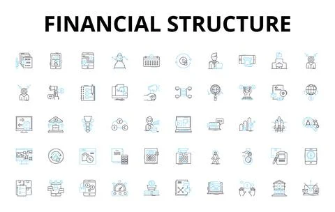 Financial structure linear icons set. Capitalization, Equity, Debt, Leverage Stock Illustration