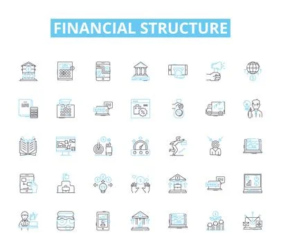 Financial structure linear icons set. Capitalization, Equity, Debt, Leverage Stock Illustration