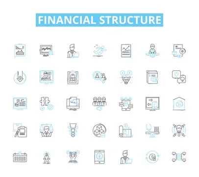 Financial structure linear icons set. Capitalization, Equity, Debt, Leverage Stock Illustration
