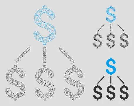 Financial Structure Vector Mesh Carcass Model and Triangle Mosaic Icon 库存插图