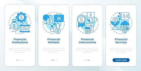 Financial system structure blue onboarding mobile app screen Stock Illustration
