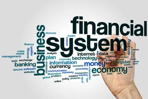 Financial system word cloud concept on grey background Stock Photos