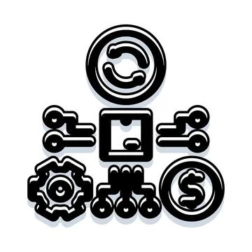 Financial system workflow with technology and process icons イラスト素材