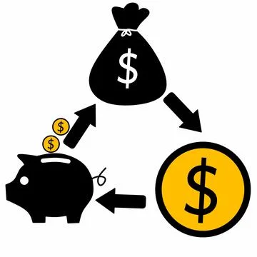 Financial Target Concept, Target saving with Money Bag and Coins.  Stock Illustration