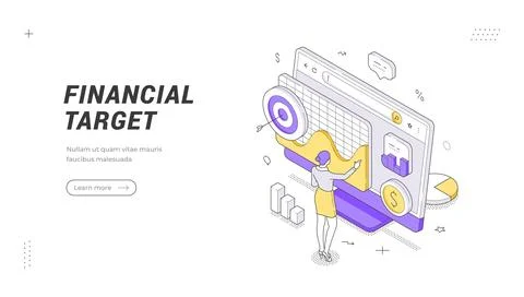 Financial Target. Isometric banner template for business data analytics. Vect Stock Illustration