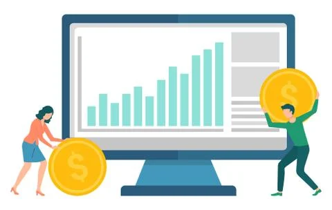 Financial Teamwork, Employee and Computer Vector 스톡 일러스트