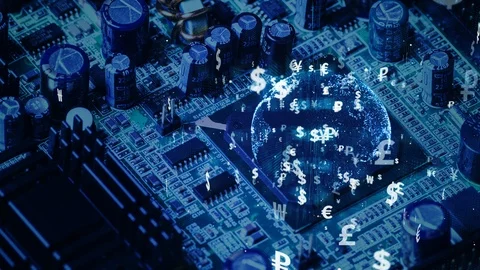 Financial technology and electronics concept. Fintech. Cryptocurrency. Stock Footage 108705232