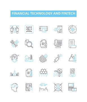 Financial Technology and FinTech vector line icons set. FinTech, Financial Stock Illustration