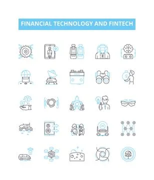 Financial Technology and FinTech vector line icons set. FinTech, Financial Stock Illustration