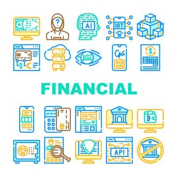 Financial Technology And Software Icons Set Vector Ilustração Stock