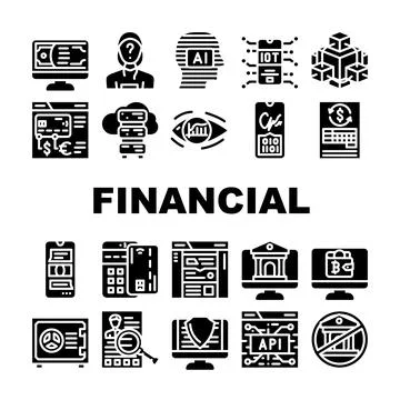 Financial Technology And Software Icons Set Vector Stock Illustration