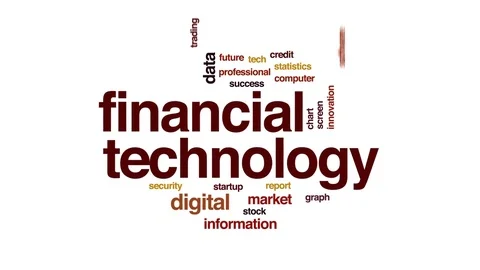 Financial technology animated word cloud, text design animation. Stock Footage