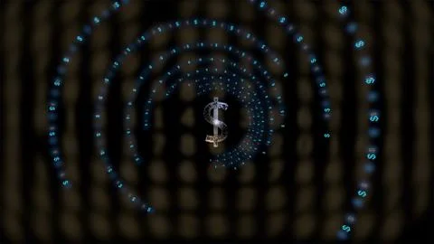 Financial technology concept. 3d render of US dollar icon floating inside spiral Stock Illustration