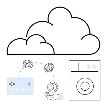 Financial Technology Concept with Cloud Computing, Digital Payments, and Au.. Stock Illustration