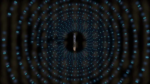 Financial technology concept. US dollar icon floating inside spiral tunnel over Stock Footage 126709118