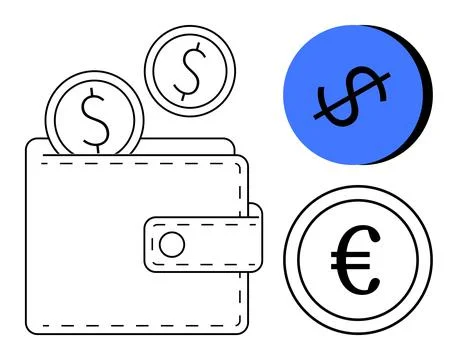 Financial technology, digital wallets, currency exchange, money management, c Stock Illustration
