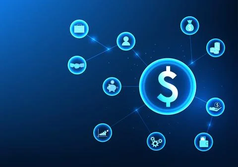 Financial technology The dollar icon in a technology circle connected to a .. Stockillustratie