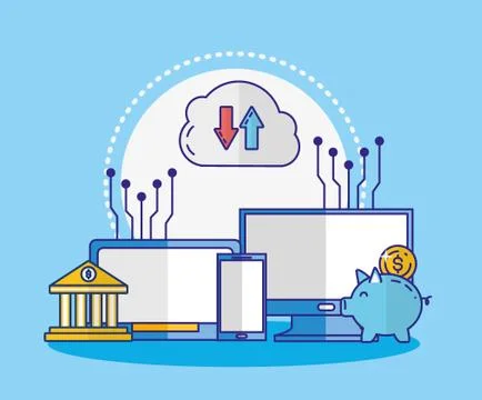 Financial technology with electronic devices Illustrazione stock