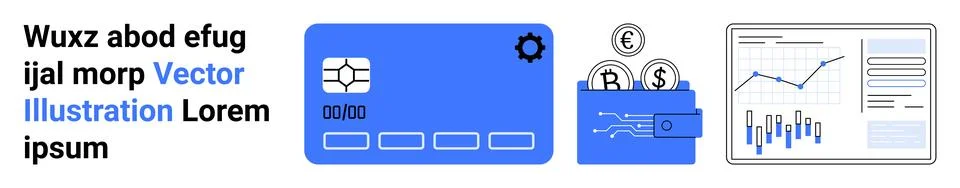 Financial Technology Elements Including Credit Card, Wallet with Coins, and.. イラスト素材