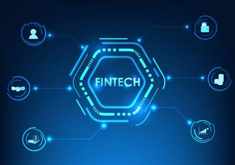 Financial technology Fintech is on the inside of the circle. Modern finance.. 스톡 일러스트
