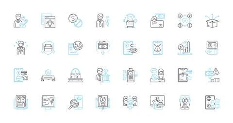 Financial technology linear icons set. Cryptocurrency, Blockchain, Bitcoin Stock Illustration