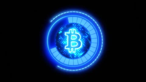 Financial Technology Of Mining Bitcoin, Symbol Btc With Hud Elements Stock-Footage 153757464