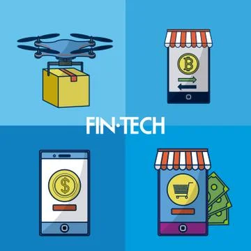 Financial technology square frames 库存插图
