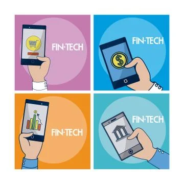 Financial technology square frames Illustrazione stock