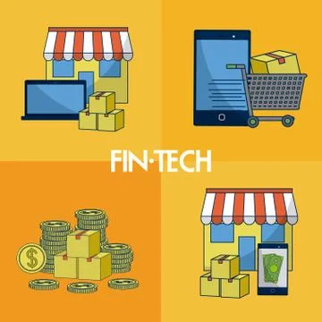 Financial technology square frames Illustrazione stock