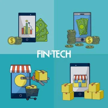Financial technology square frames Stock Illustration