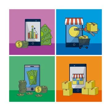 Financial technology square frames Illustrazione stock