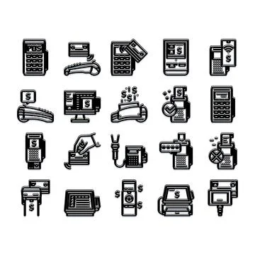 Financial terminal transactions processing digital payment icons Illustrazione stock
