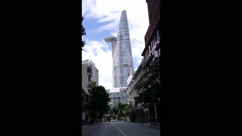 Financial tower most developed view from below corner boulevard Stock Footage 165525392