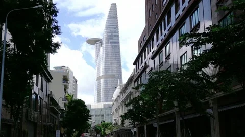 Financial tower most developed view from below corner boulevard Stock Footage 165525418