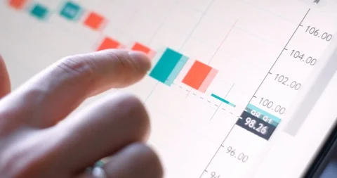 Financial trading chart at digital display. Trader Man Using tablet With Stock Stock Footage