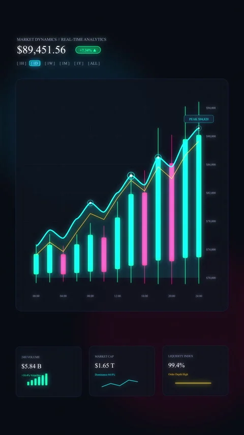 Financial trading graph chart animation loop with crypto data metrics Stock Footage 346868153