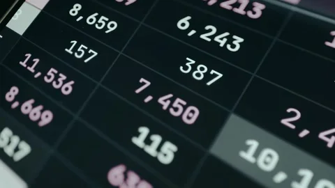 Financial trading interface with column-based numerical data grid, close-up view Stock Footage 333403361