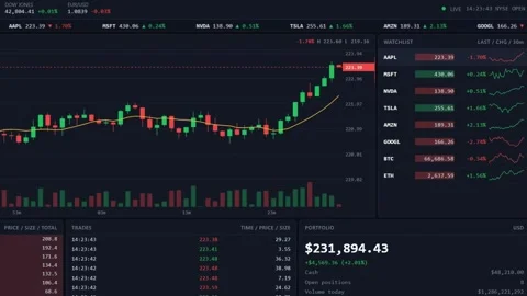 Financial trading interface displaying stock price charts and market numbers Stock Footage 348143251